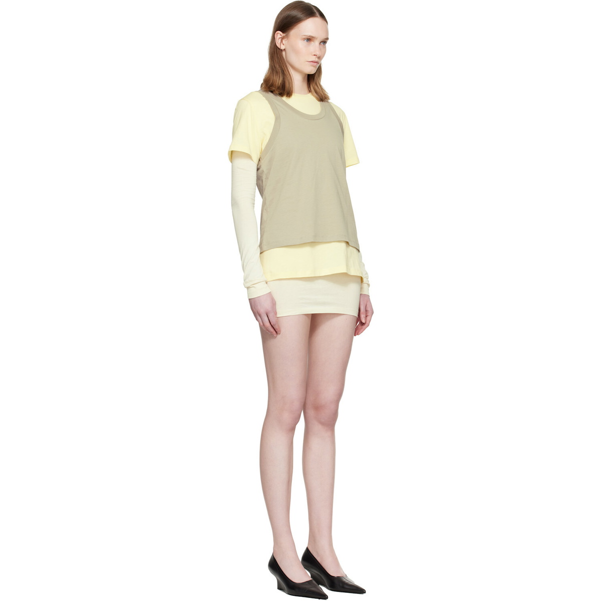 WARDROBE.NYC Beige & Yellow Layered Minidress Set