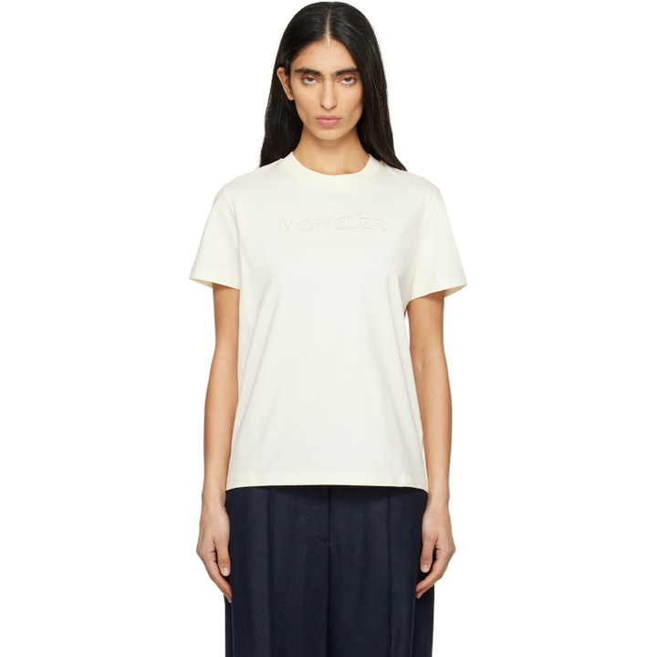 Photo: Moncler Off-White Embroidered Tonal Logo Cotton T-shirt