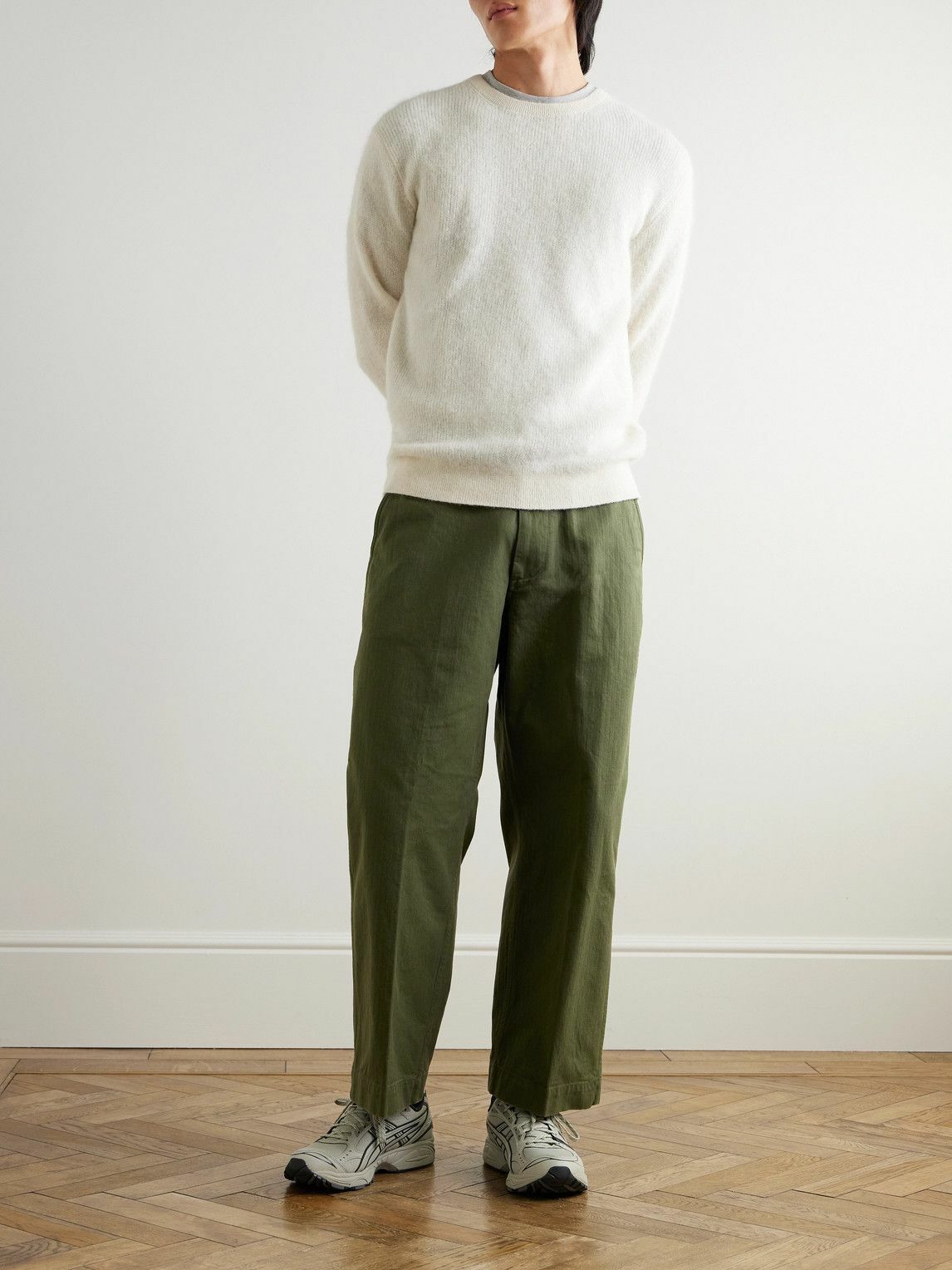 Beams Plus - Wide-Leg Herringbone Cotton-Twill Trousers