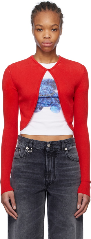 Photo: We11done Red Ribbed Tight Knit Cardigan