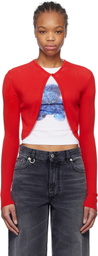 We11done Red Ribbed Tight Knit Cardigan