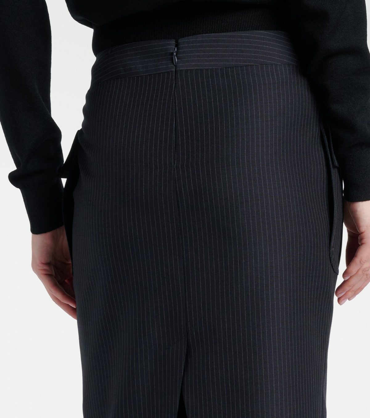 McQueen Chalk stripe wool and mohair pencil skirt