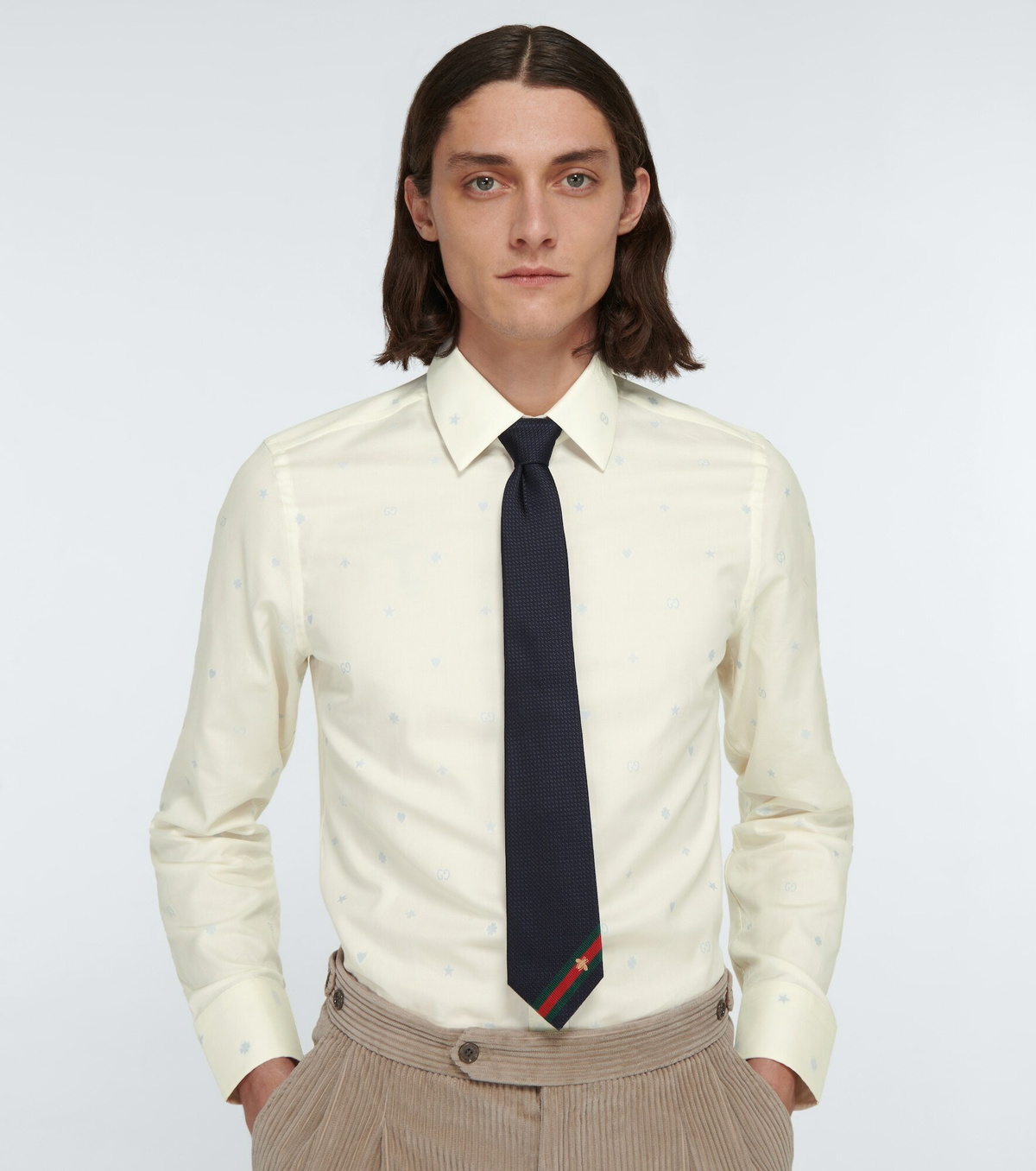 Gucci - Silk tie with bee Web Gucci