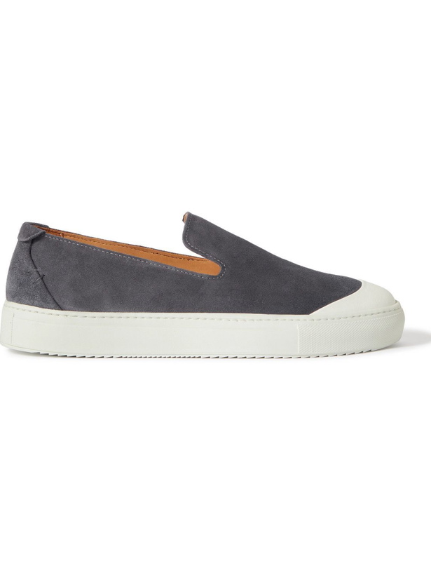 Photo: Mr P. - Larry Regenerated Suede by evolo® Slip-On Sneakers - Blue