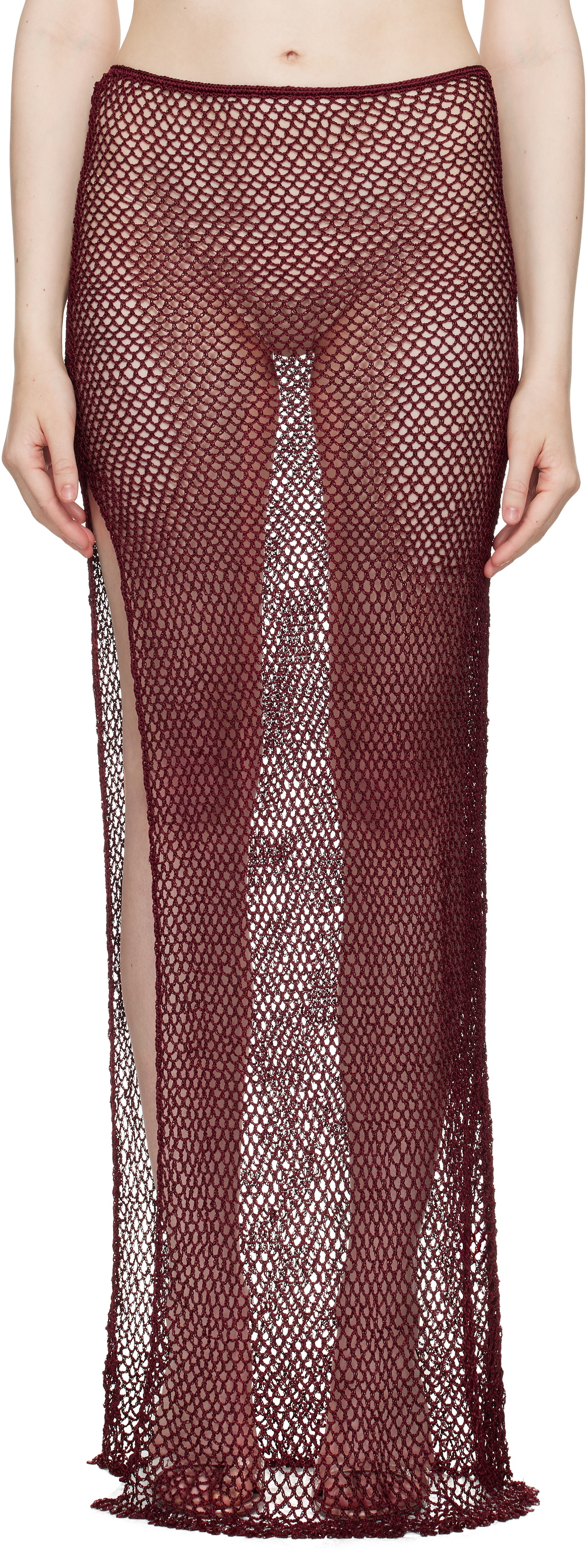 Mirror Palais Burgundy Crochet Tunic Maxi Skirt