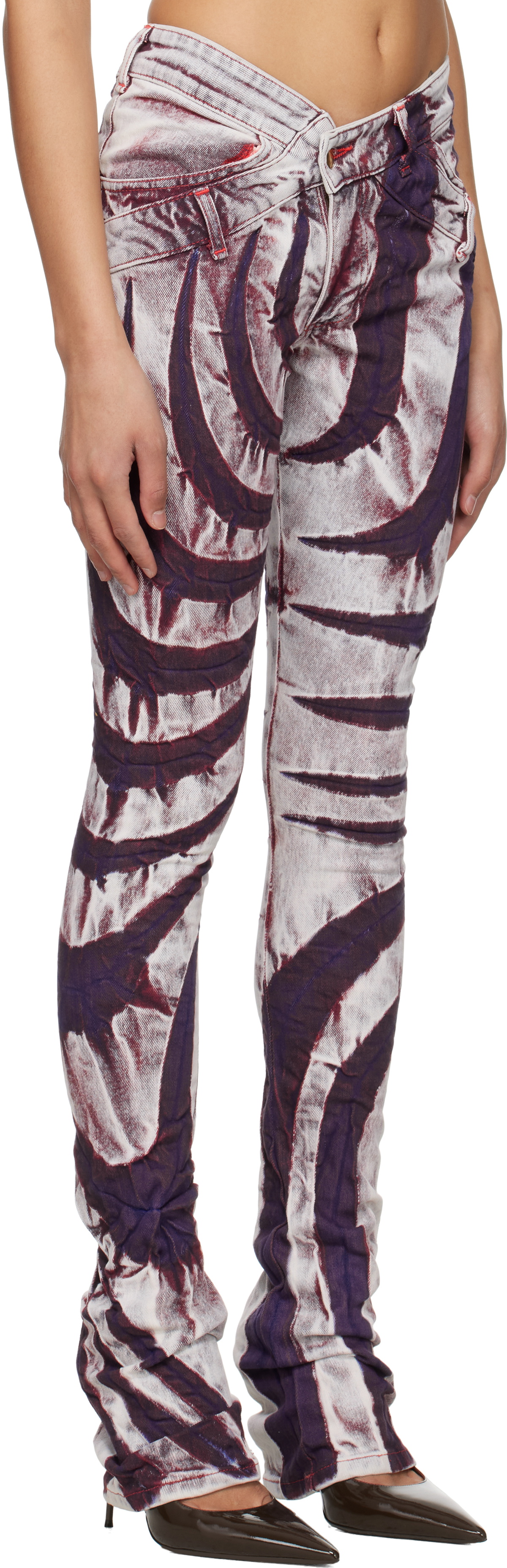 Masha Popova Purple & White V Cut Skinny Jeans