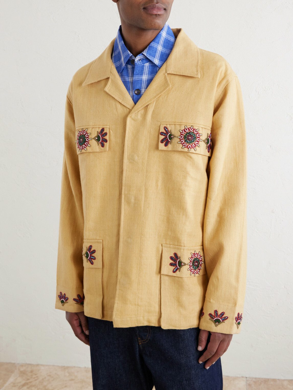 Kartik Research - Jaisalmer Embroidered Linen Jacket - Yellow