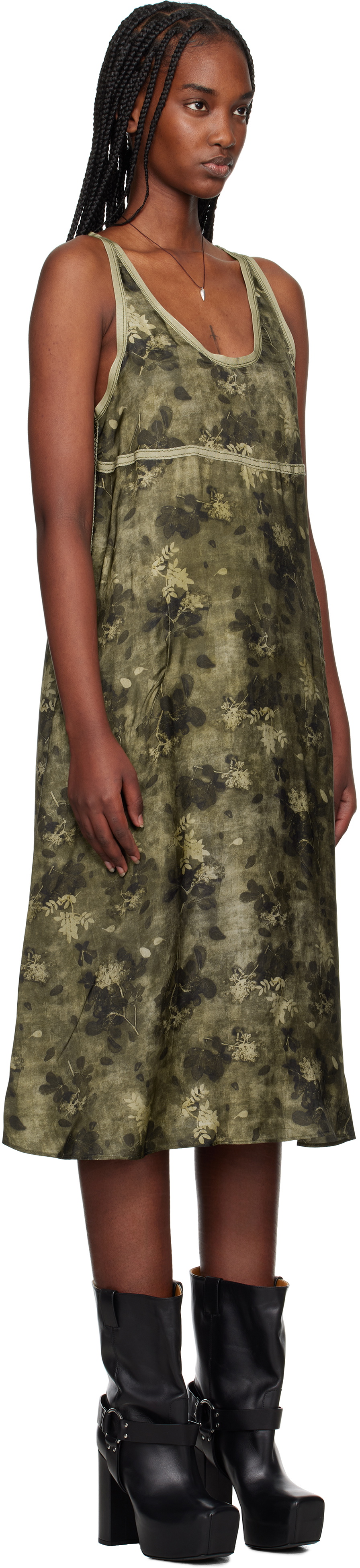 R13 Green Taped Tank Midi Dress.