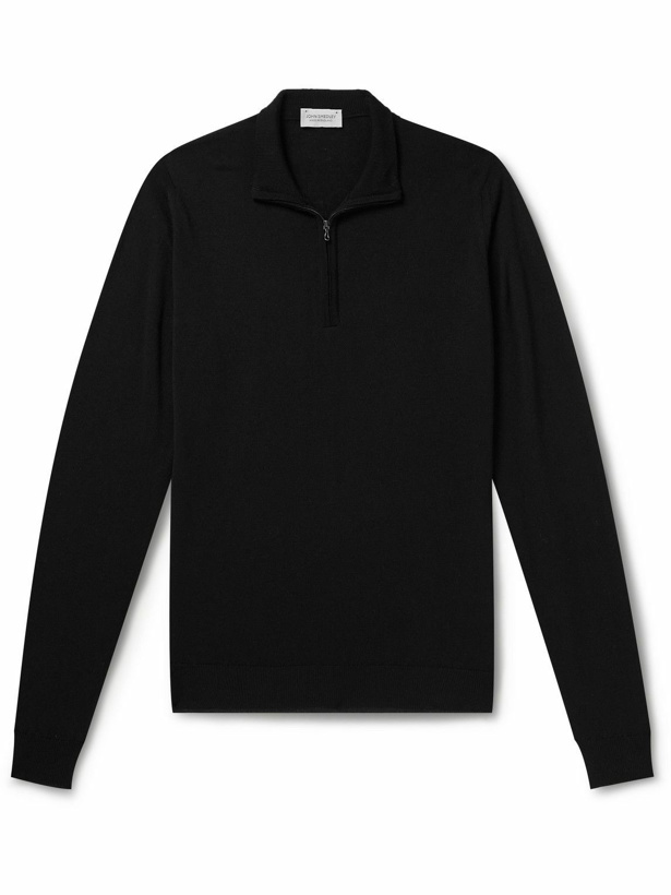 Photo: John Smedley - Tapton Slim-Fit Merino Wool Half-Zip Sweater - Black