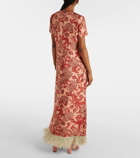 La DoubleJ Swing feather-trimmed silk twill maxi dress