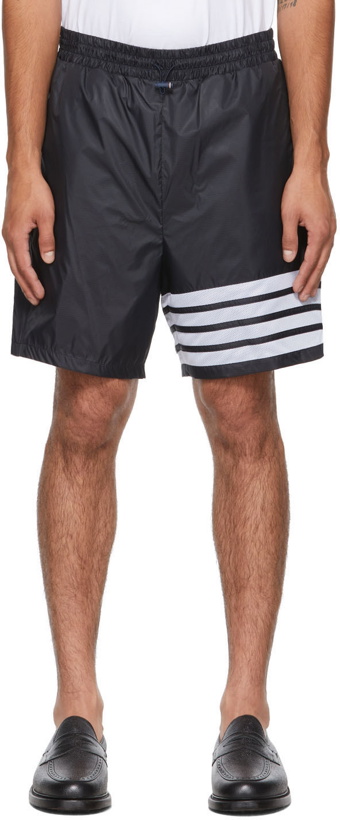 Photo: Thom Browne Navy Ripstop 4-Bar Shorts