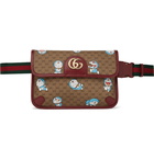 GUCCI - Doraemon Leather-Trimmed Printed Monogrammed Coated-Canvas Belt Bag - Brown