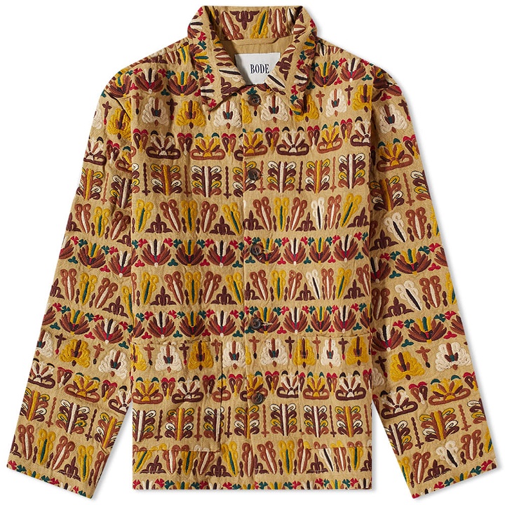 Photo: Bode Men's Pushkar Embroidered Jacket in Tan Multi