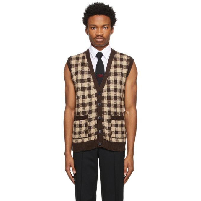 Photo: Ernest W. Baker Brown and Tan Sleeveless Jacquard Cardigan