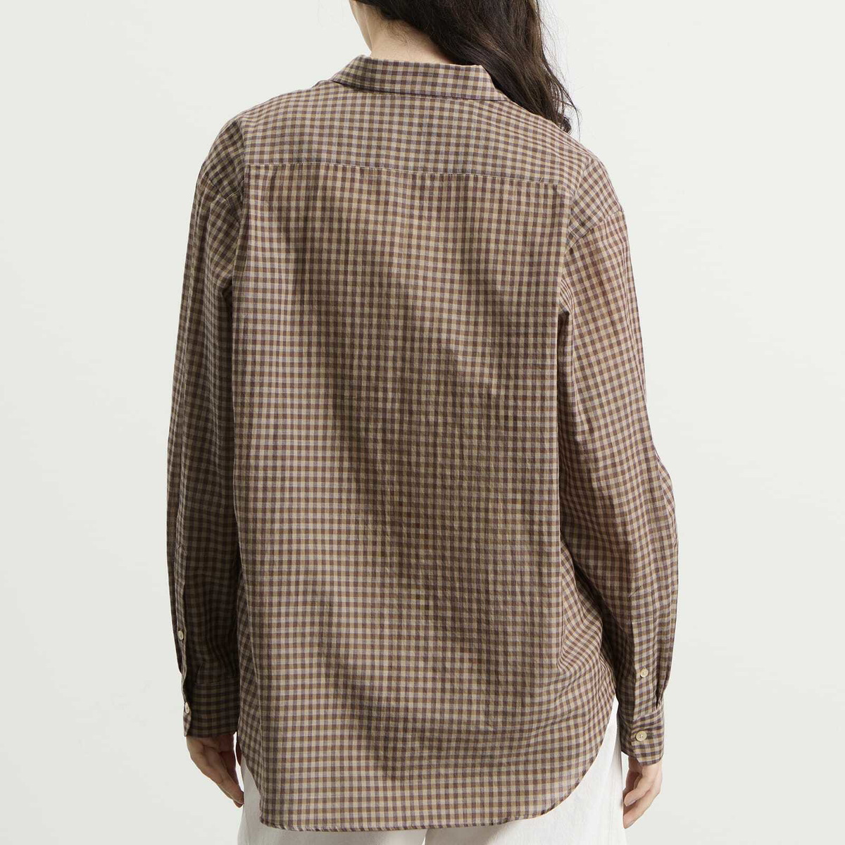 Auralee Women's Airy Light Cotton Check Shirt in Brown Gingham Check