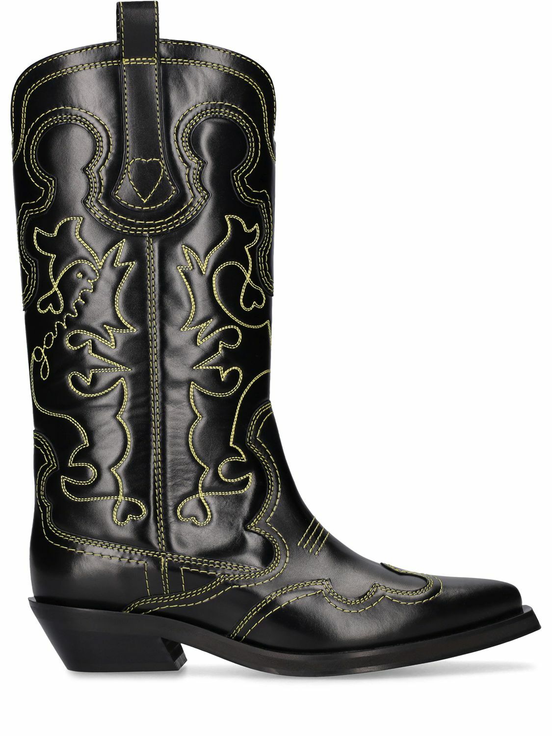 GANNI - 40mm Mid Shaft Embroidered Western Boots GANNI