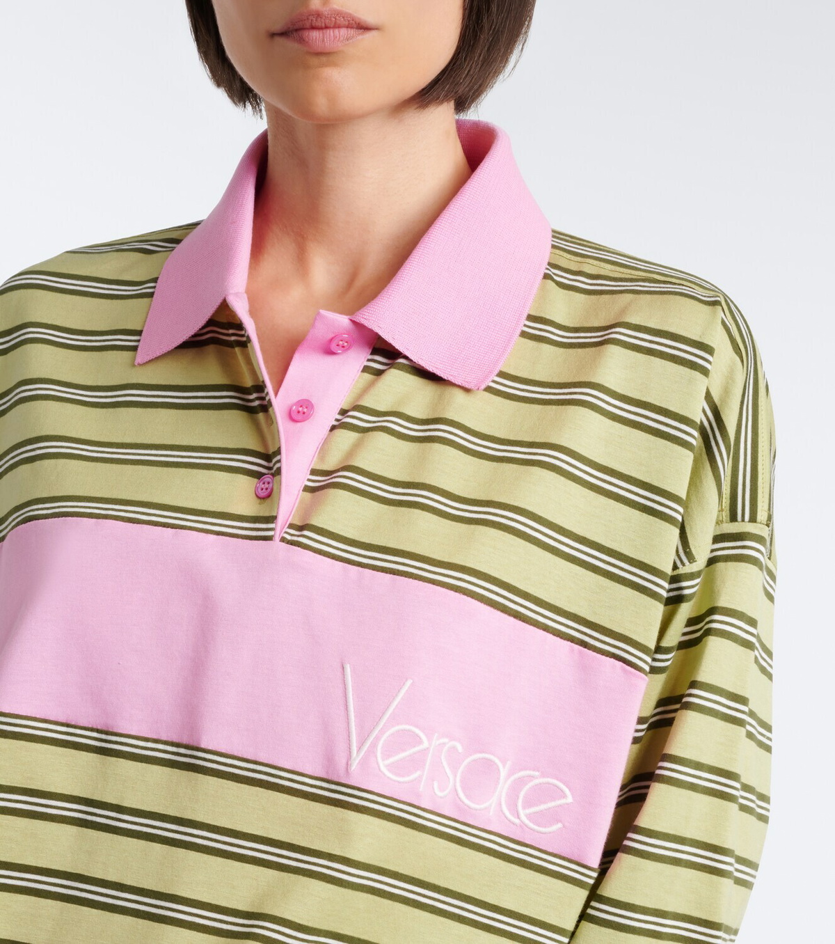 Versace Striped oversized cotton jersey polo shirt