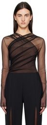 Nensi Dojaka Black & Brown Semi-Sheer Gathered Long Sleeve Bodysuit
