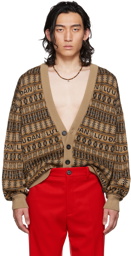 LU'U DAN Tan & Black Jacquard Leopards Cardigan