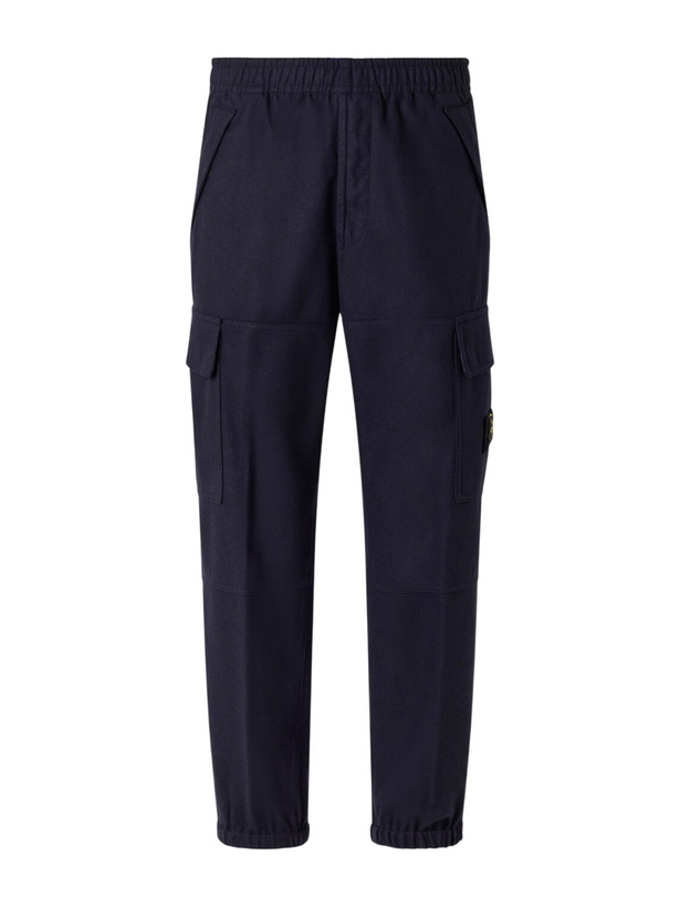 Photo: Stone Island - Garment-Dyed Wool-Blend Nylon Flannel-TC Cargo Sweatpants - Blue