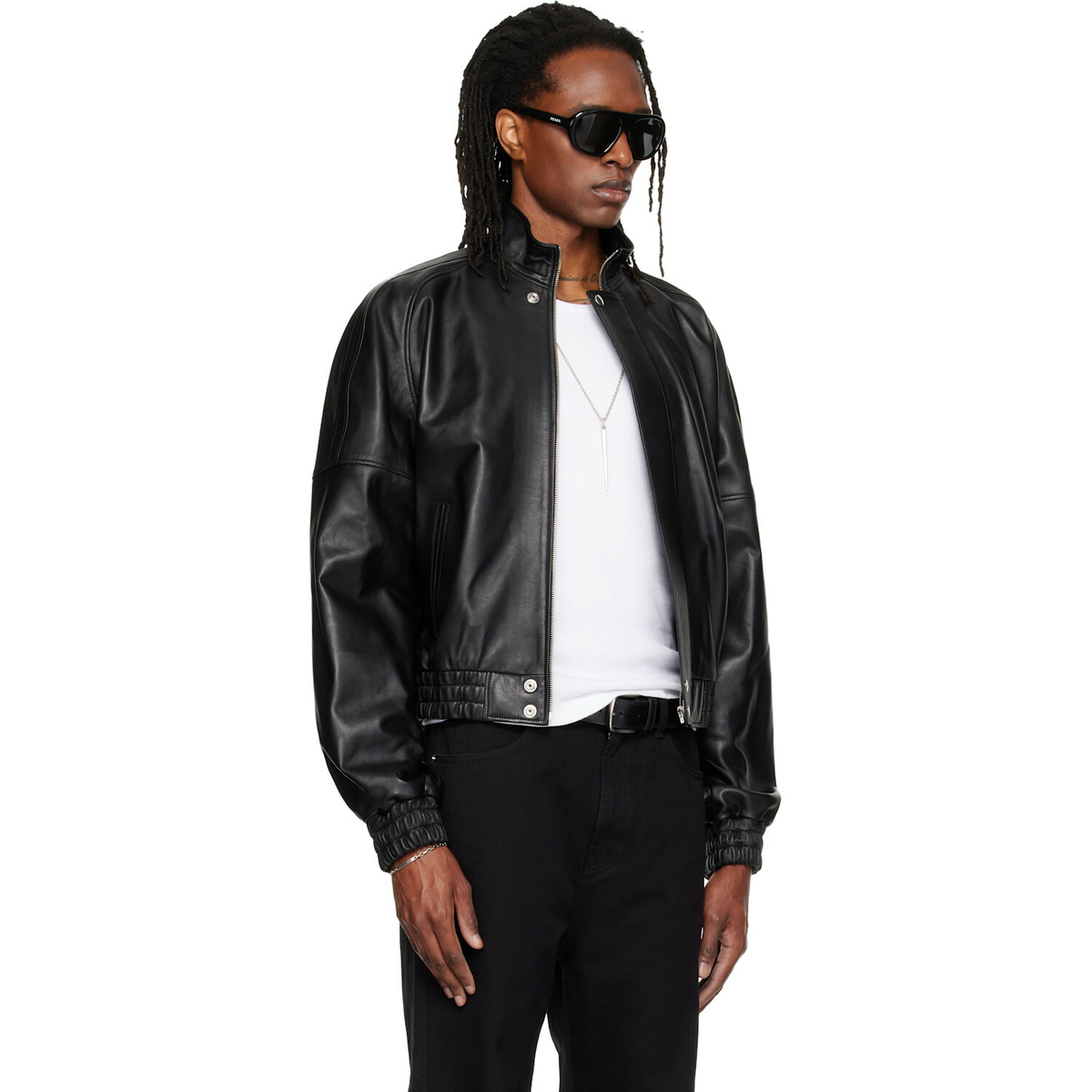 LU'U DAN Black Blouson Leather Jacket