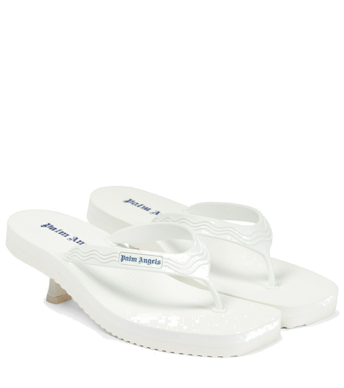 サンダル・ミュール PALM ANGELS Women Sandals PWIH019S23LEA0020361 White Off-White Padded Flip Flops by Palm Angels on Sale
