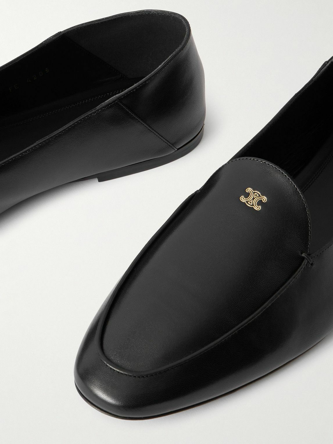 CELINE - Triomphe Logo-Embossed Leather Slippers - Black