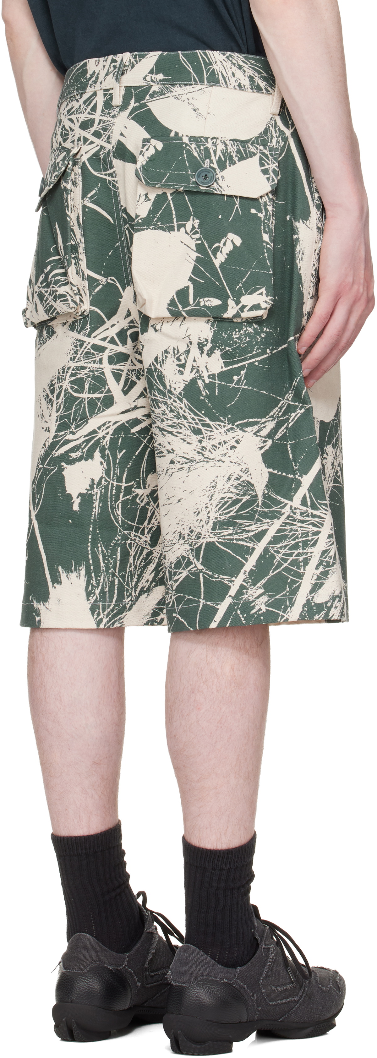Reese Cooper Khaki & Off-White Duck Canvas Patch Pocket Cargo Shorts