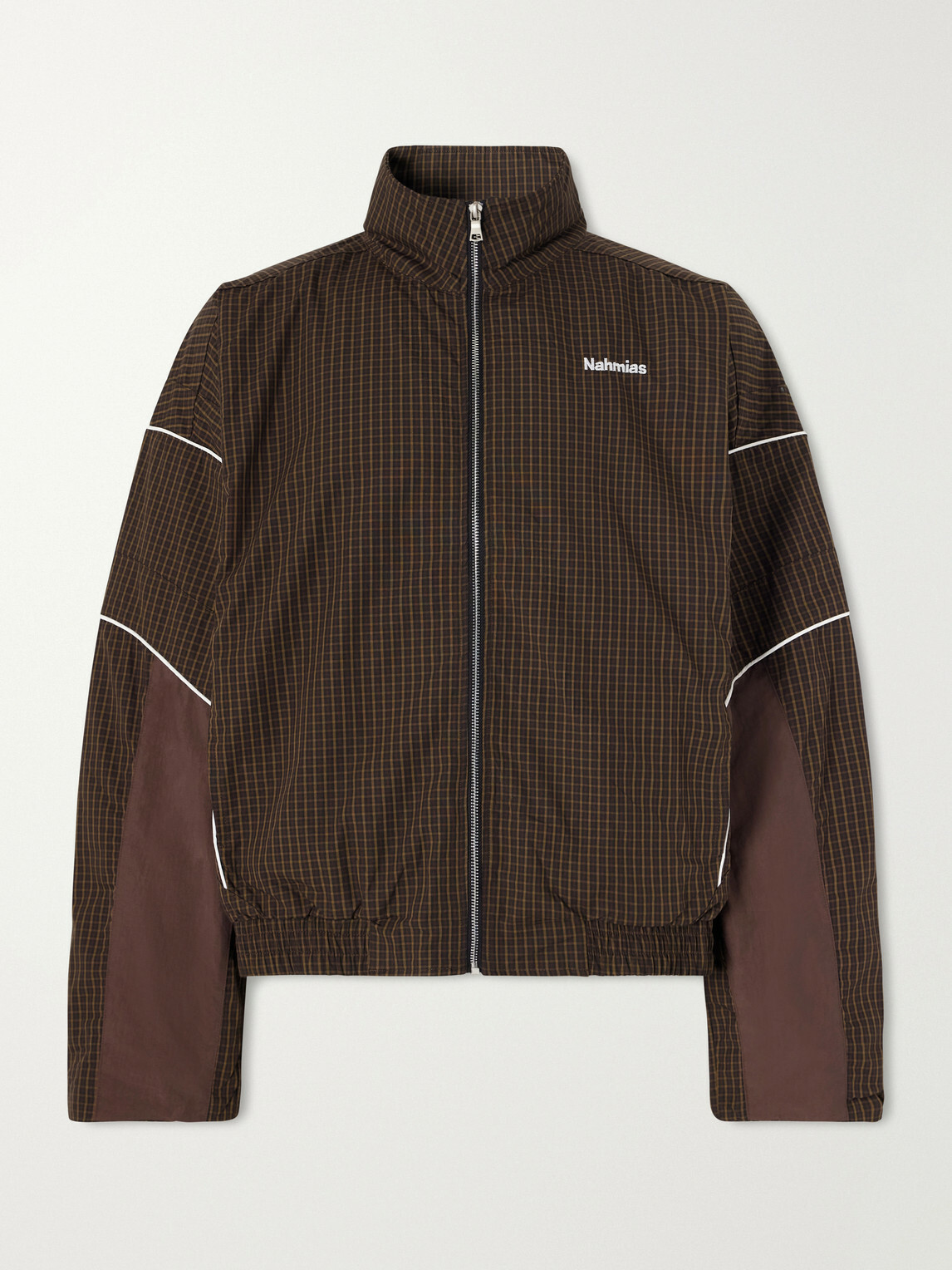 NAHMIAS - Grid Checked Logo-Embroidered Cotton Blouson Jacket - Brown