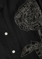 Lovebirds Embroidered Semi-sheer Silk-organza Shirt Black
