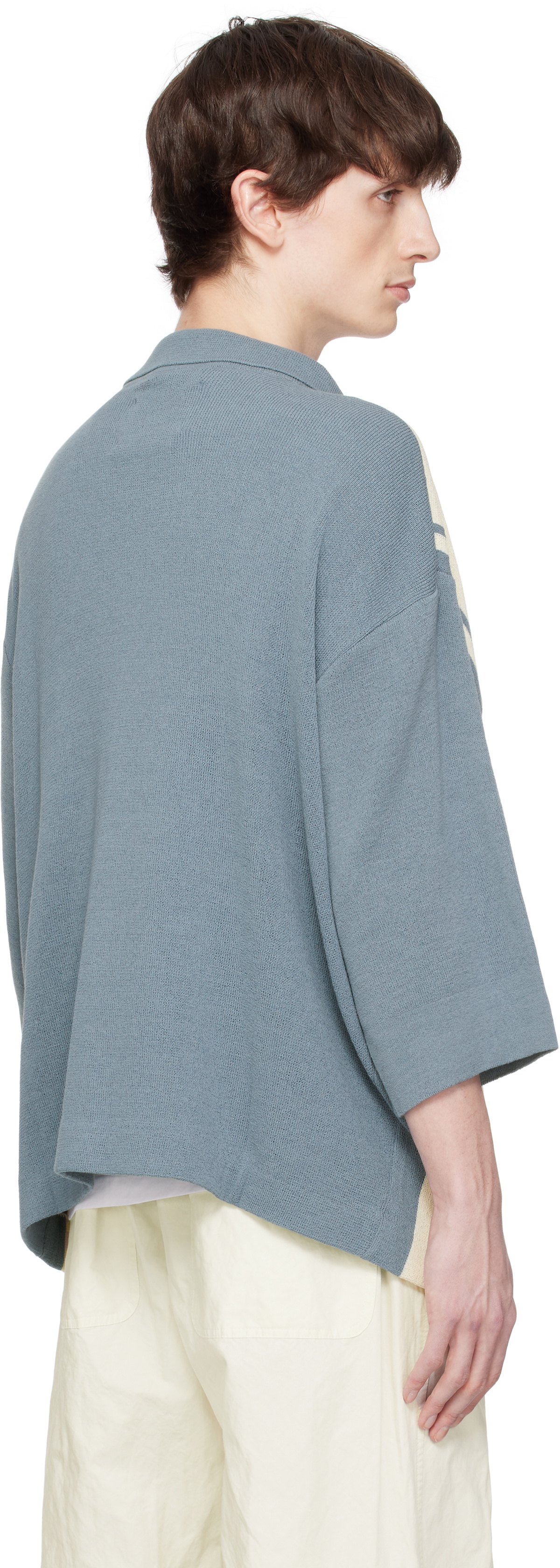 DOCUMENT Blue & Off-White Intarsia Knitting Stripe Shirt