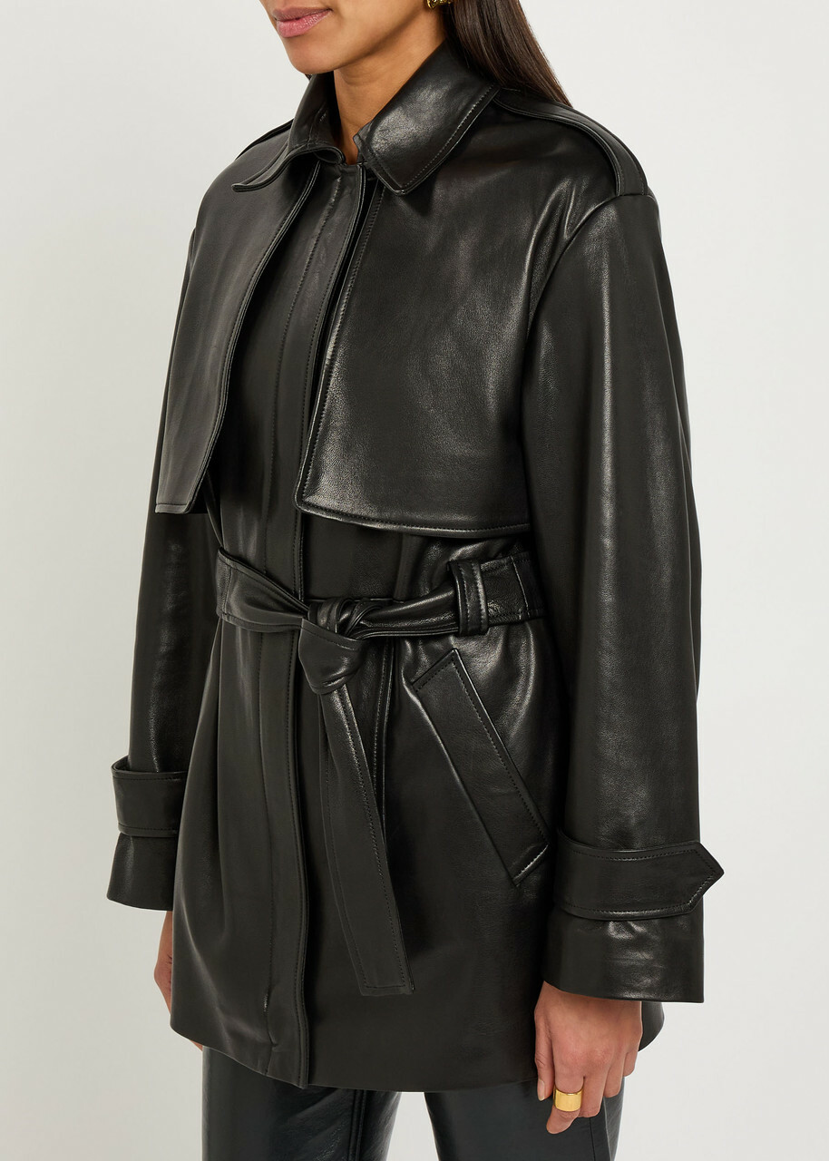 Nour Hammour Priya Belted Leather Jacket Black