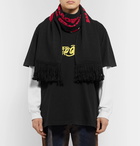 Off-White - Fringed Logo-Intarsia Knitted Scarf - Black