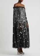 Needle & Thread Shooting Stars Embellished Tulle Cape Gown Gunmetal
