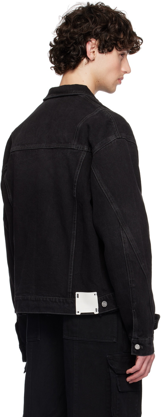 C2H4 Black Stagger Placket Arc Denim Jacket