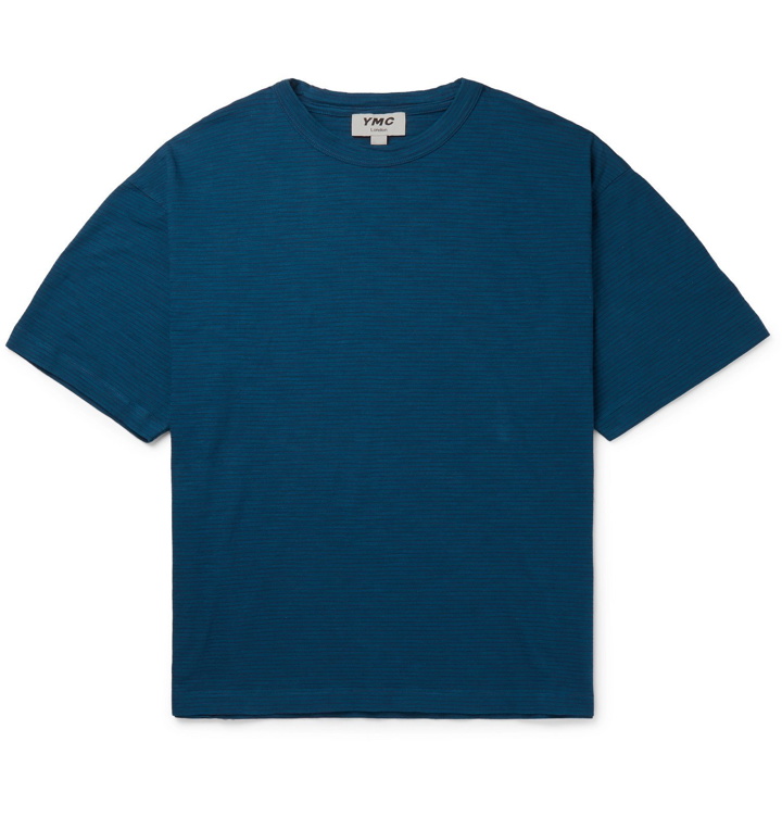 Photo: YMC - Striped Slub Cotton-Jersey T-Shirt - Blue