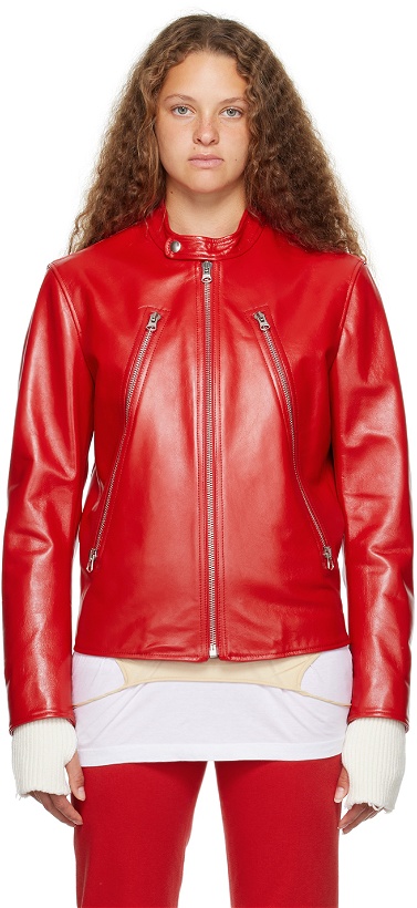 Photo: MM6 Maison Margiela Red Zip Leather Jacket