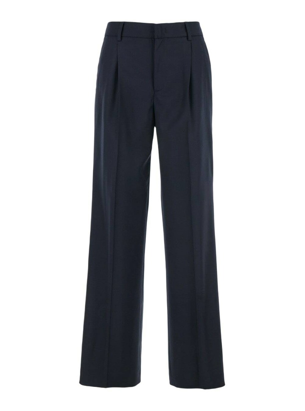 Photo: PT Torino lola Blue Pants With High Waist And Pleated Details In Wool Stretch Woman