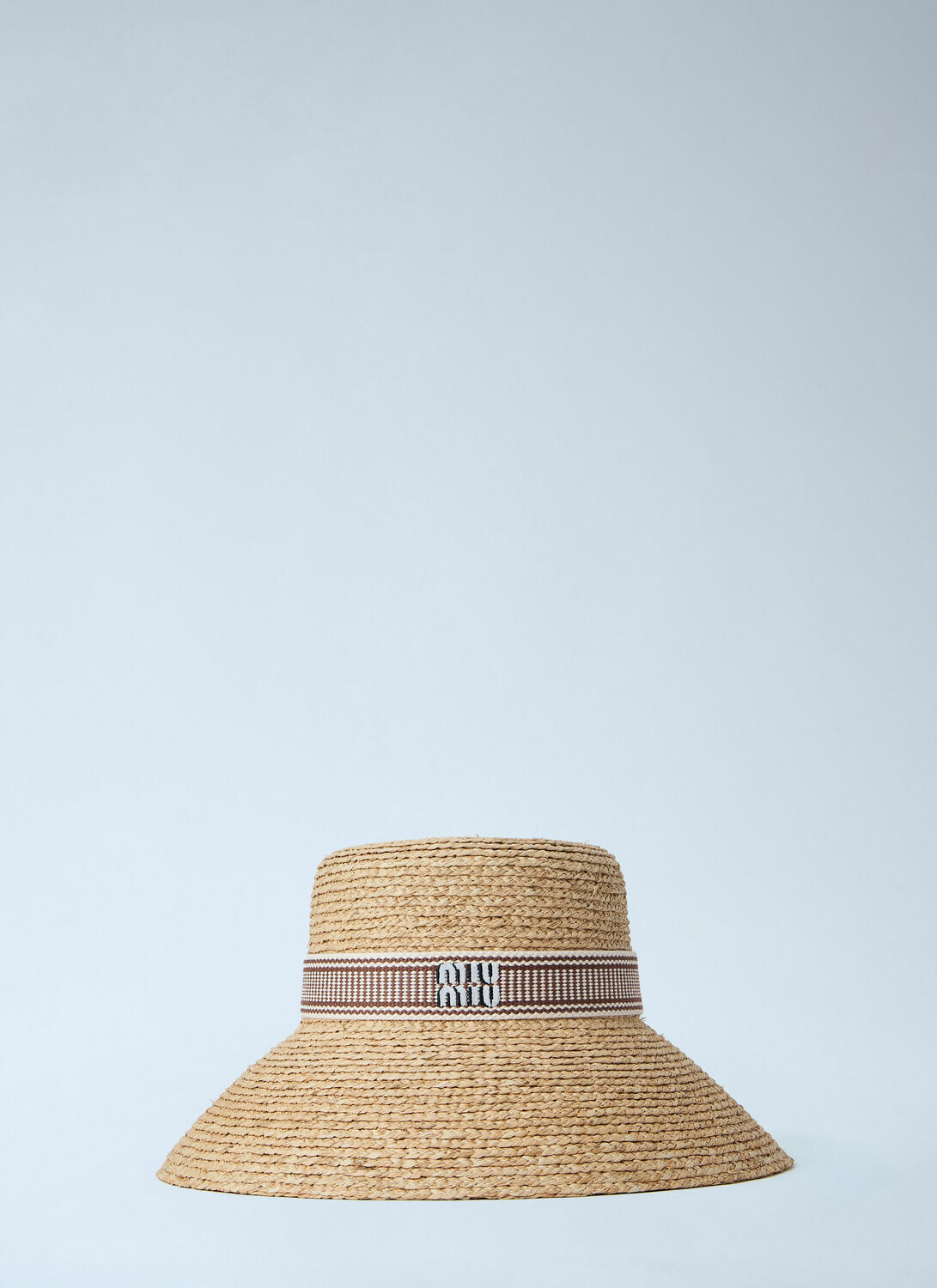 Miu Miu Woven Straw Hat with Logo Band