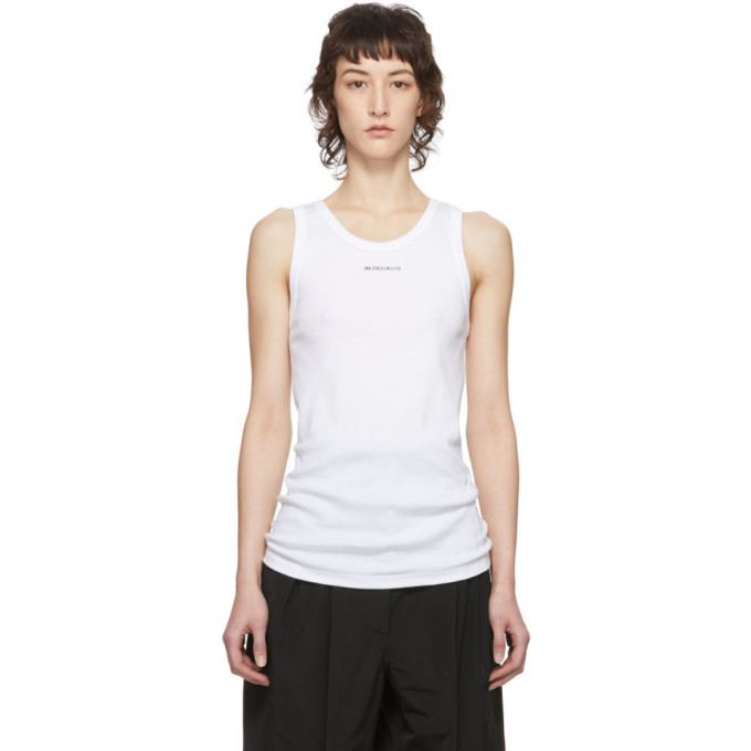 大人気！！　Ann Demeulemeester タンクトップ　ホワイト Ann Demeulemeester White Logo Tank Top Ann Demeulemeester