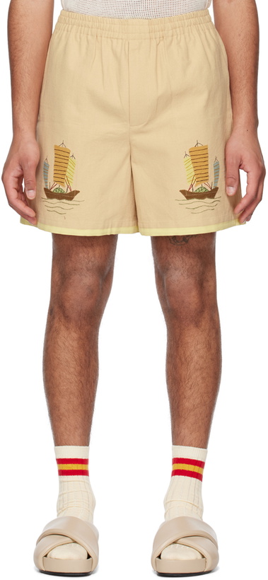 Photo: Bode Beige Ship Appliqué Shorts