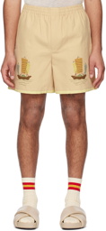 Bode Beige Ship Appliqué Shorts