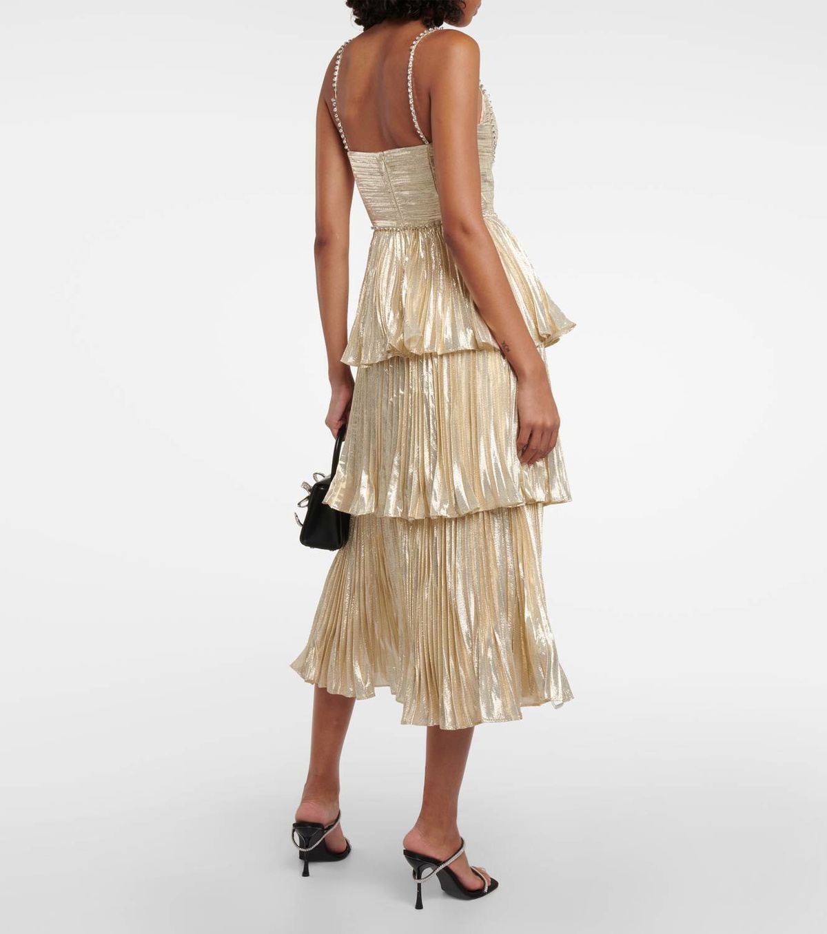 Self-Portrait Metallic Tiered Midi Dress Self-Portrait