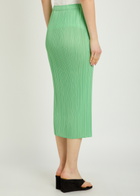 Pleats Please Issey Miyake Pleated Woven Midi Skirt Light Green