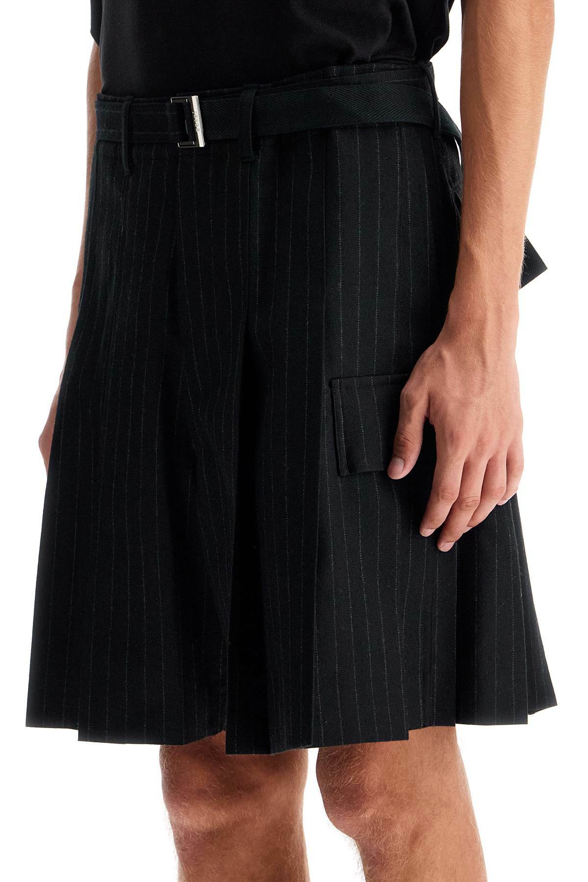 SACAI striped pleated bermuda shorts Black Sacai