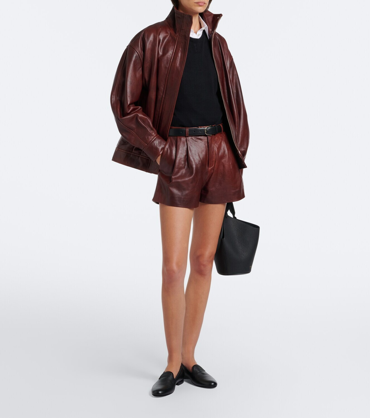 Arma High-rise leather shorts