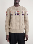 Burberry - Logo-Intarsia Cable-Knit Wool and Cashmere-Blend Sweater - Neutrals