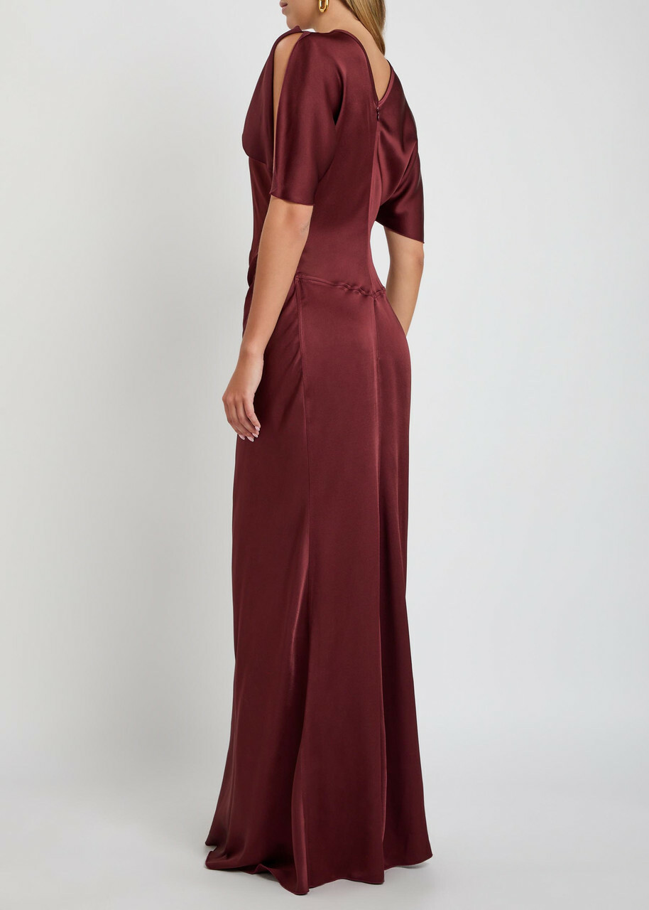 Victoria Beckham Gathered Satin-crepe Midi Dress Dark Red