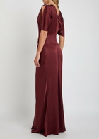 Victoria Beckham Gathered Satin-crepe Midi Dress Dark Red
