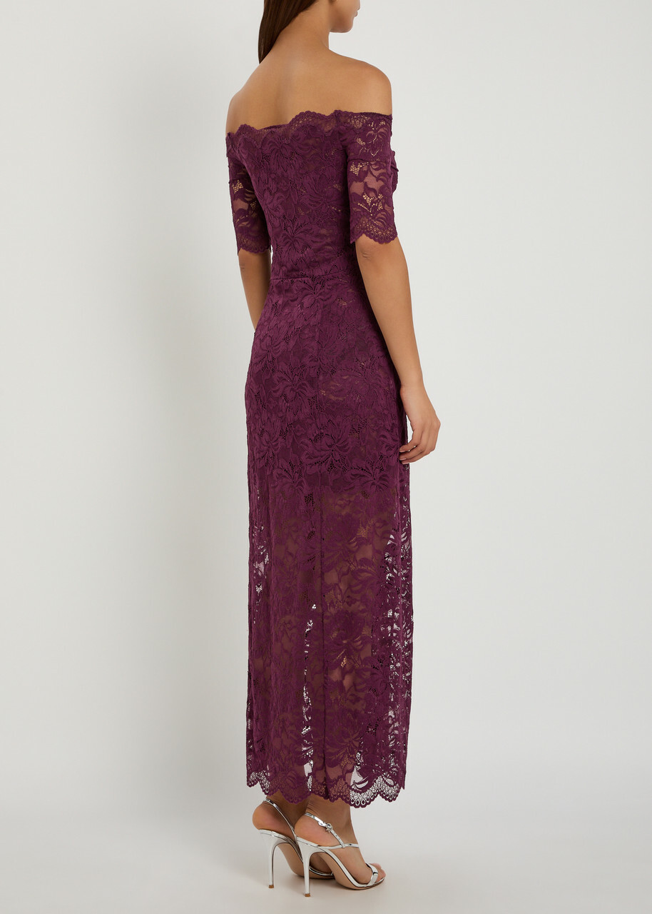 Rabanne Off-the-shoulder Lace Maxi Dress Purple